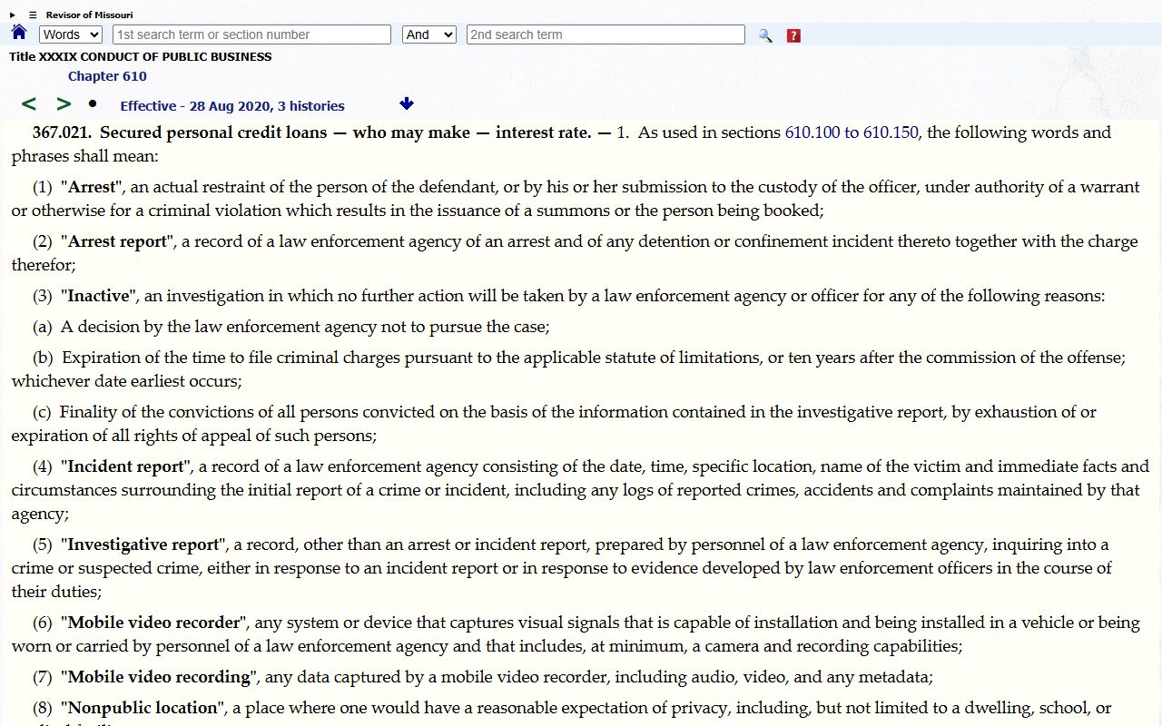 Henry County criminal court records Missouri arrest and incident report statute