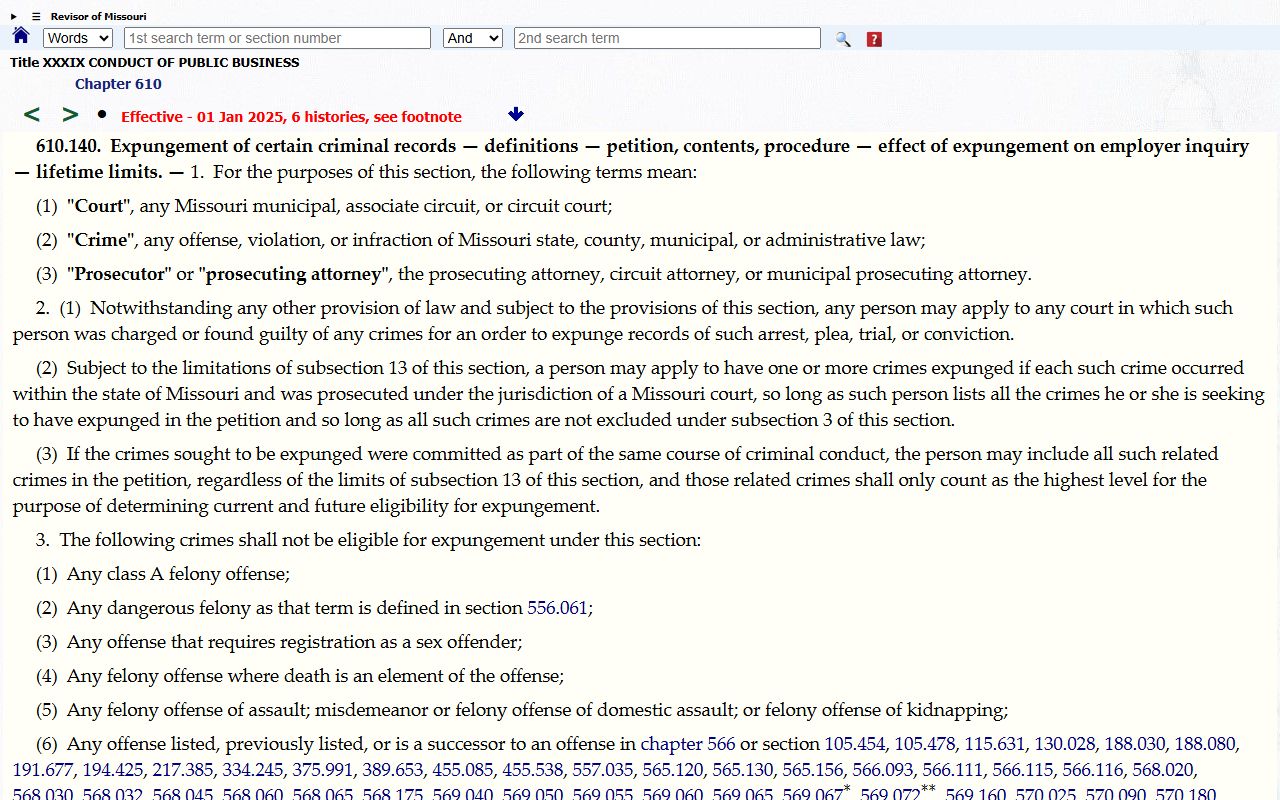 Henry County criminal court records Missouri expungement statute