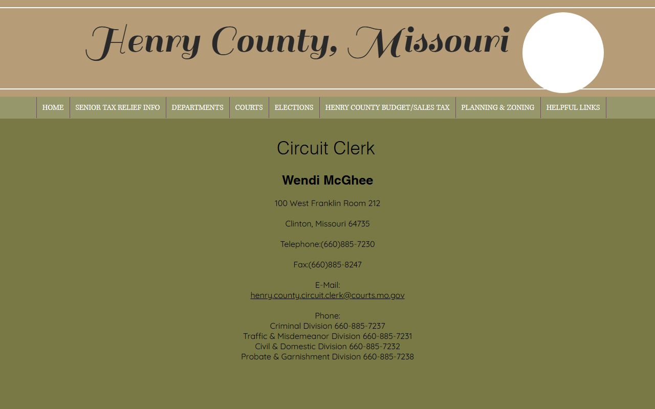 Henry County Court records Circuit Clerk contact page