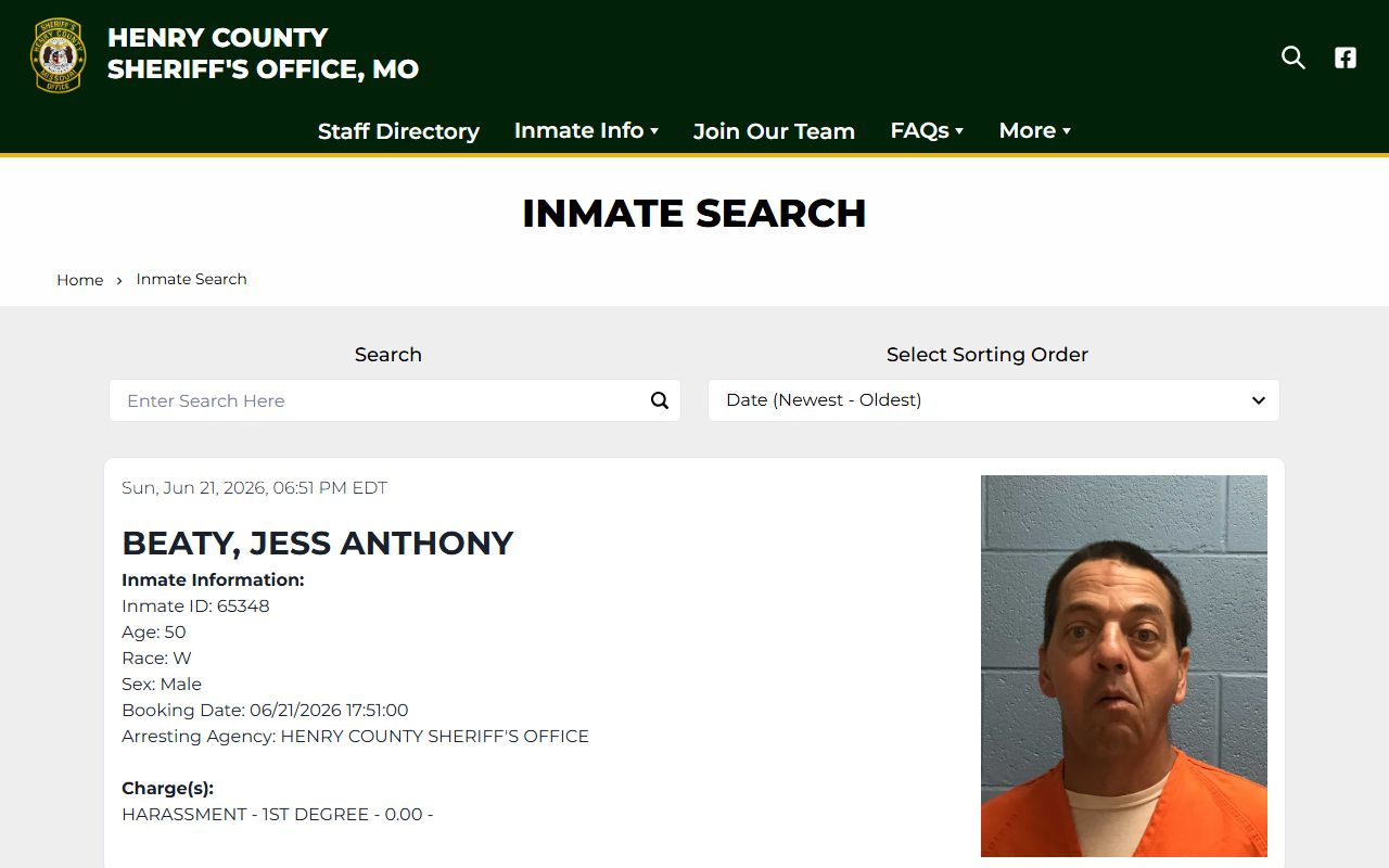 Henry County inmate records sheriff inmate search route