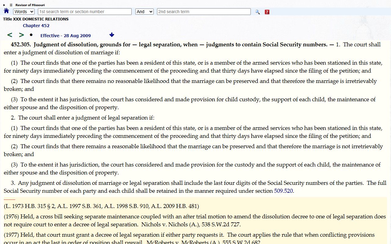 Henry County marriage divorce records Missouri dissolution statute source