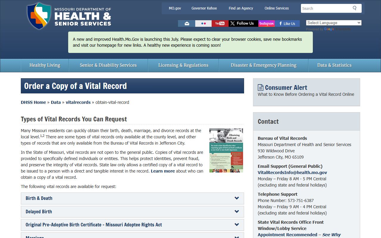 Henry County marriage divorce records Missouri vital record ordering source